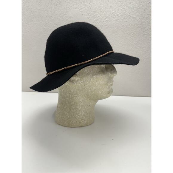 Madden Girl Women Black Wool Floppy Brim Hat One Size Brown Twisted Belt - Picture 7 of 12